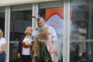 Kaurna Elder Uncle Mickey O’Brien and People and Culture Executive Michelle Keane during the Smoking Ceremony
