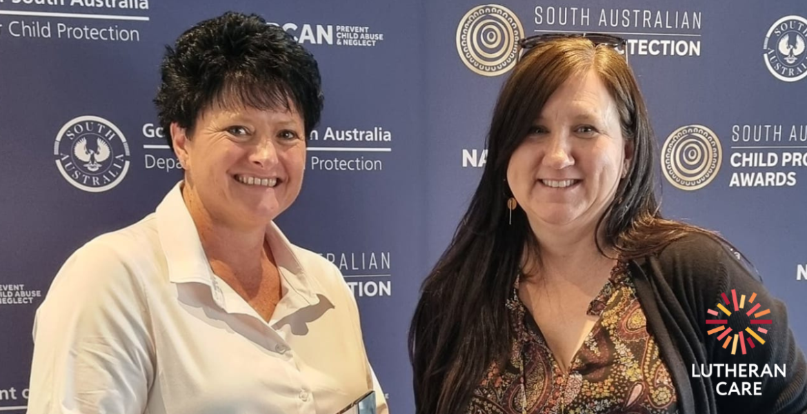 A photo of award winner Lisa and Lutheran Care Team Leader Pauline at the Child Protection Awards.