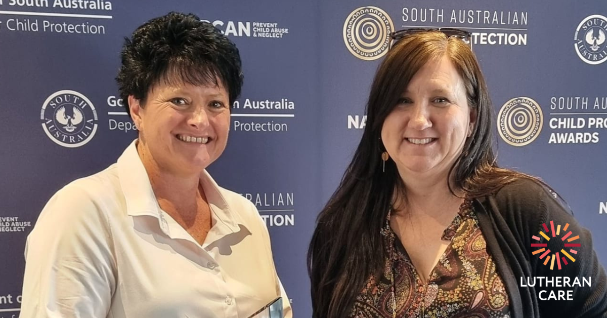 A photo of award winner Lisa and Lutheran Care Team Leader Pauline at the Child Protection Awards.
