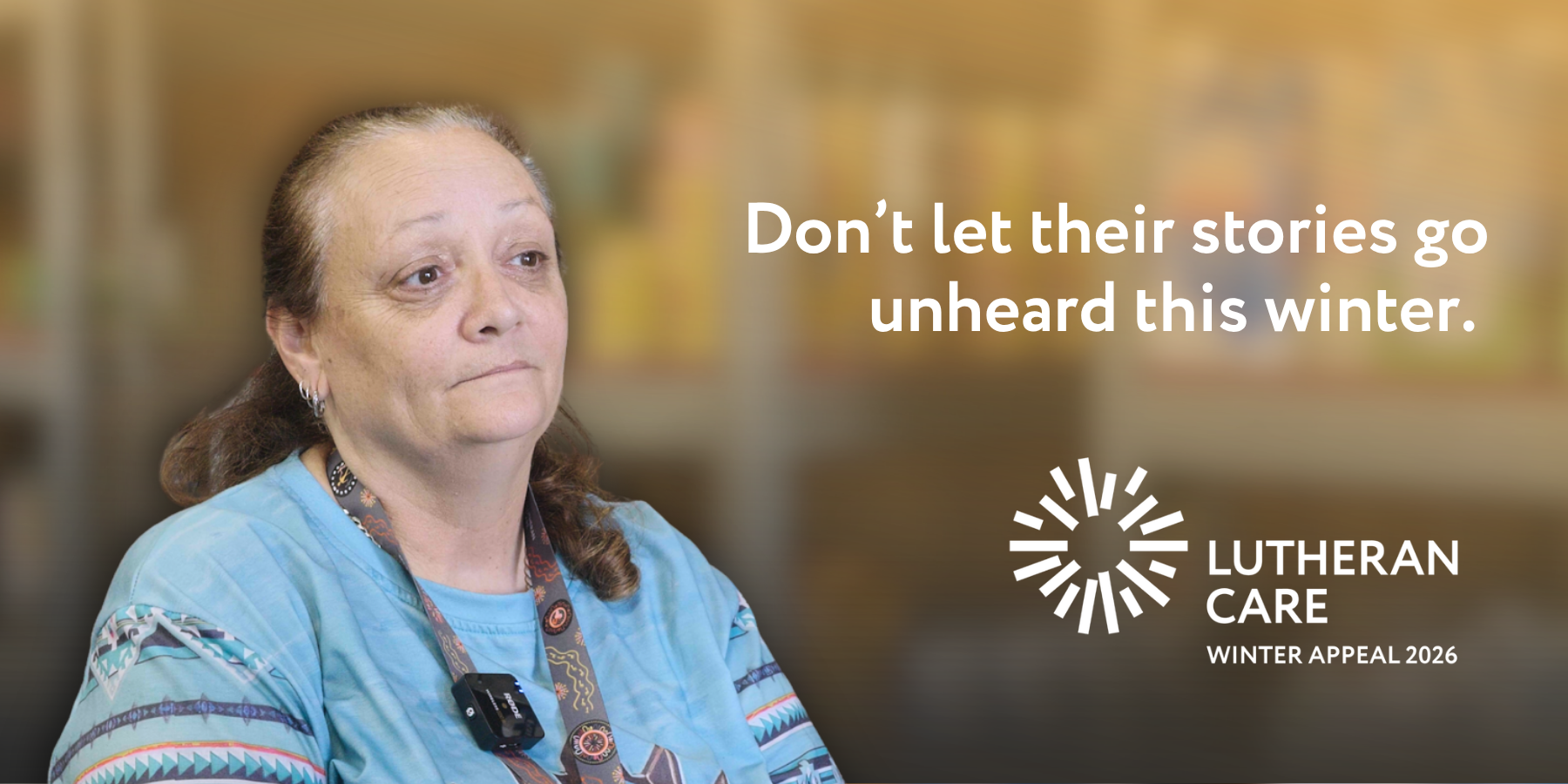 Deb from LC Emergency Relief. Text reads don't let their stories go unheard this winter. The LC logo and Winter Appeal 2026 appear below text.