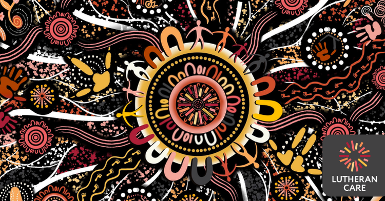 Aboriginal artwork. The Lutheran Care logo appears in the bottom right hand corner.