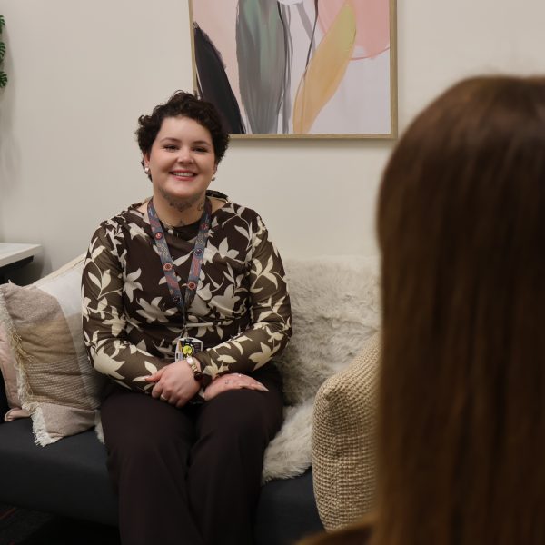 Niahm from the Social Prescribing Program is speaking with a client in the room at the Gawler clinic.